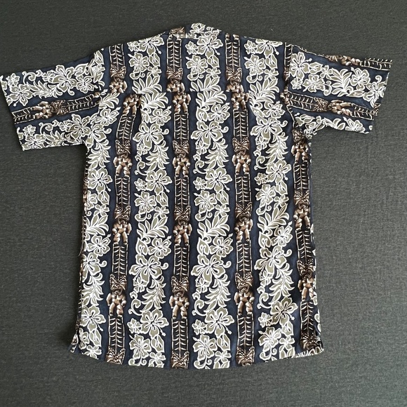 Pipeline Aloha Shirt Navy and Khaki Tiki Floral Button Up Size Small - Picture 2 of 12